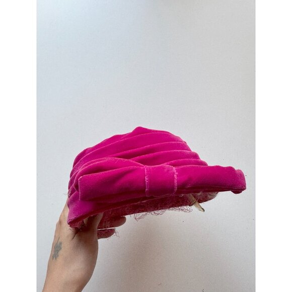 Vintage FRENCH ROOM Fuchsia Pink Velvet Pleated Bow Turban Juliet Hat - Picture 8 of 16